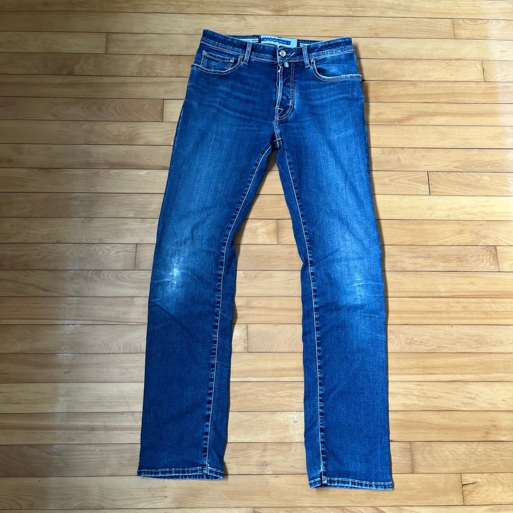 Jacob Cohen Mens Sz 32 Slim Fit Luxury Denim Jeans Blue Made in Italy Button Fly
